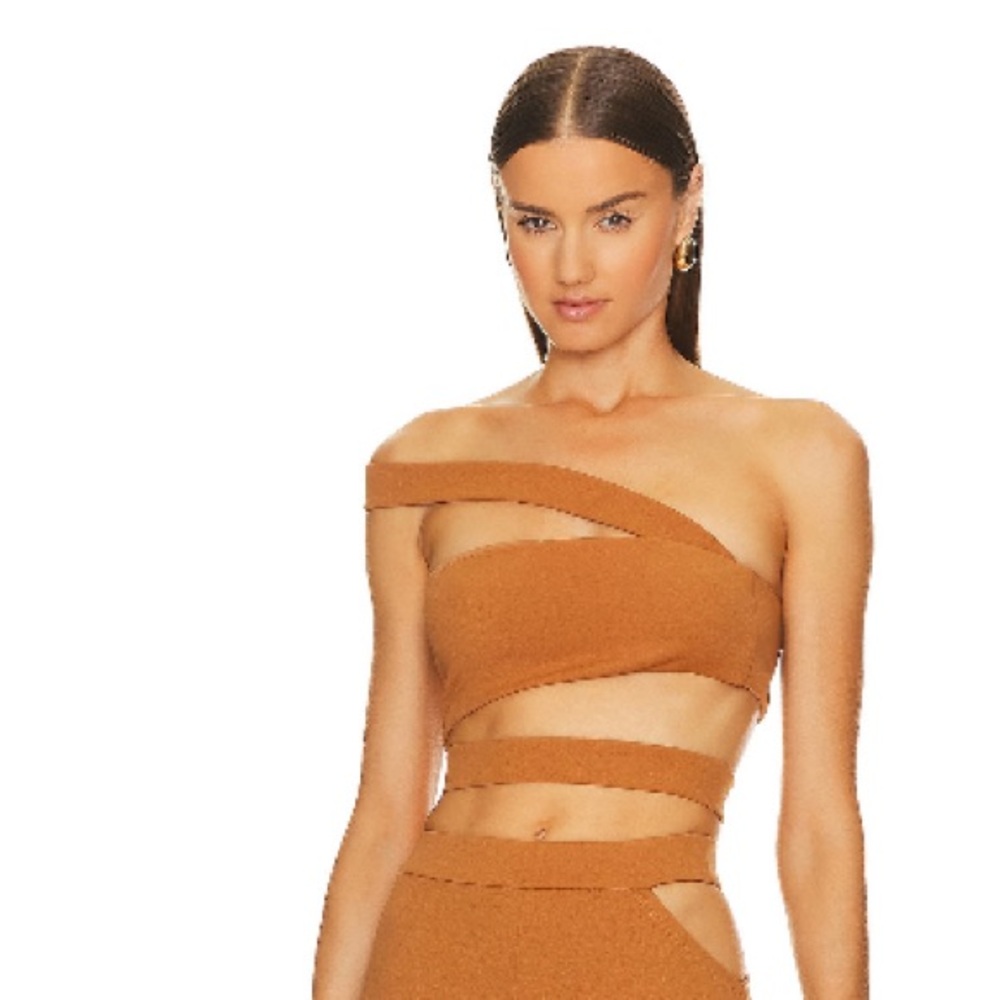 Revolve x Michael Costello Torey strappy cut out crop top- caramel brown